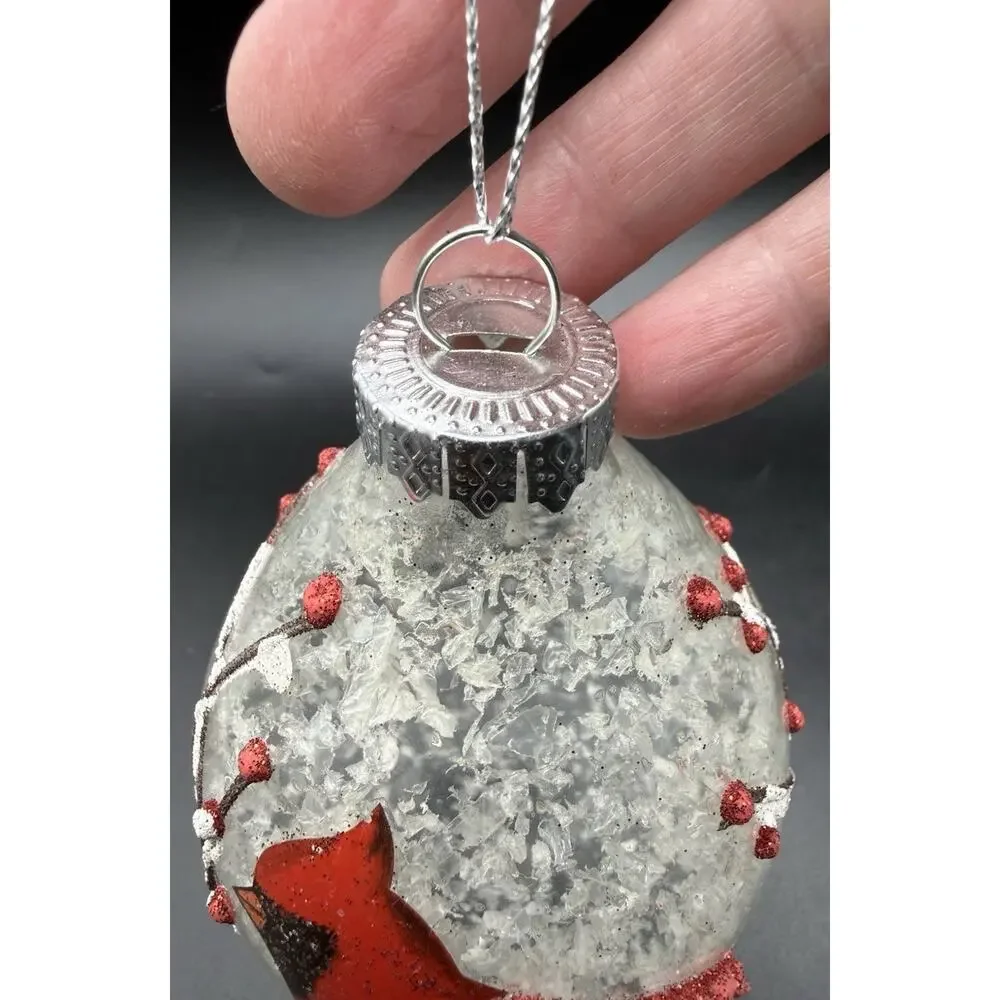 Pier 1 Hand Blown Glass Red Cardinal Tear Drop Christmas Ornament -Lo16
